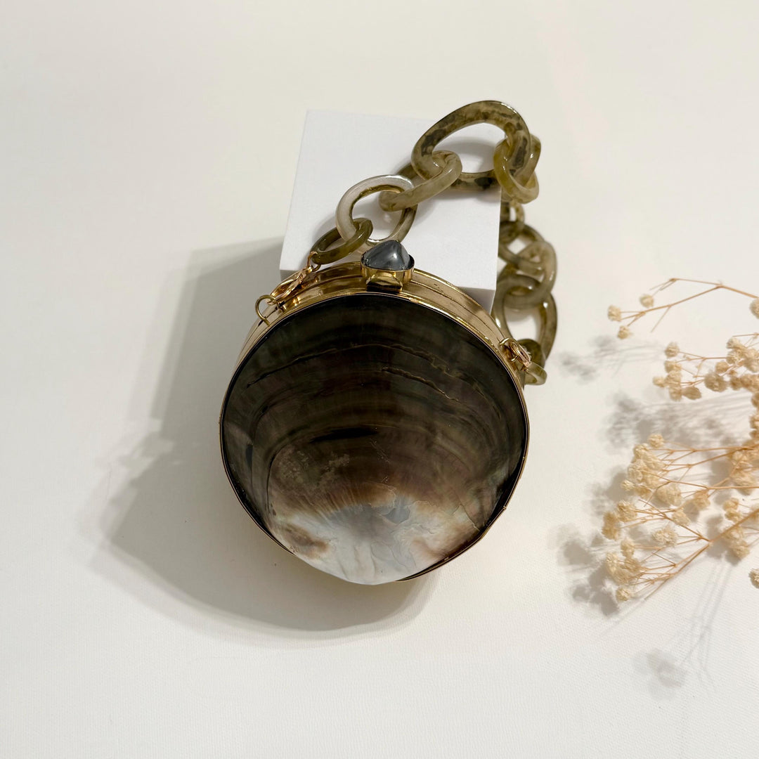 Natural Seashell Minaudiere Clutch: Beach Wedding Bridal Bag
