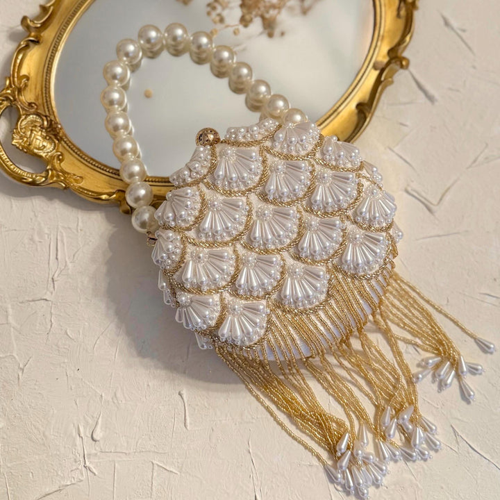 Handmade Beaded Pearl Bridal Clutch: Ivory Wedding Wristlet