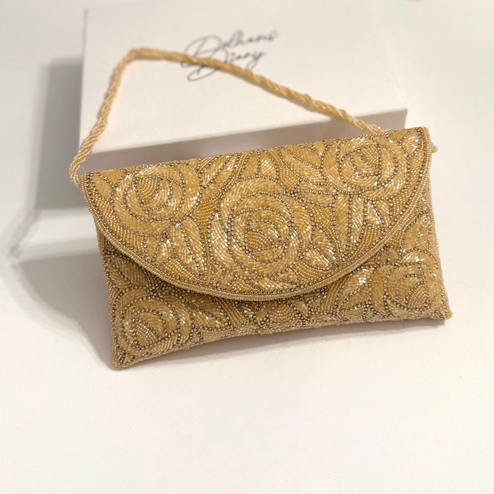 Gold Beaded Envelope Clutch