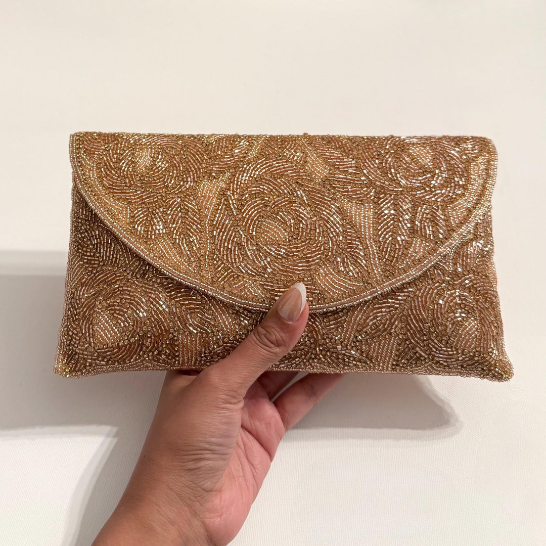 Handmade Beaded Bridal Clutch: Ivory White Evening Purse