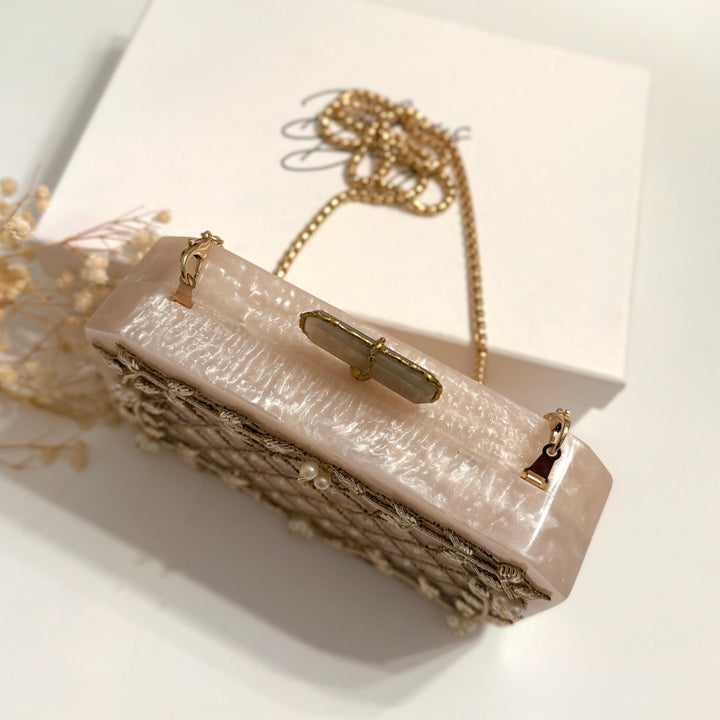 Hand-Embroidered Bridal Clutch: Ivory & Gold Wedding Evening Bag