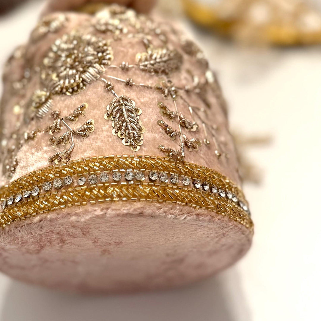 Luxury Bridal Velvet Potli Bag: Pink Zardozi Wedding Purse