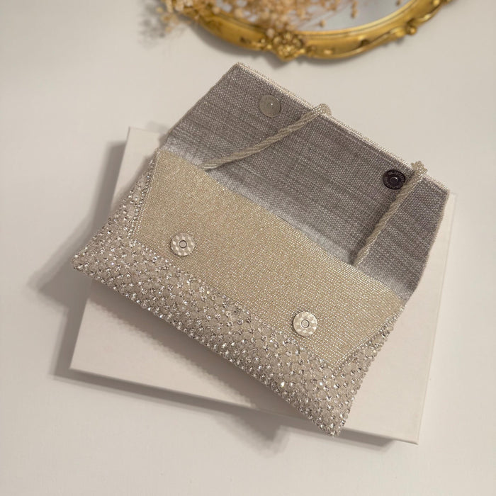 Beaded Bridal Clutch: Silver Crystal Wedding Evening Bag