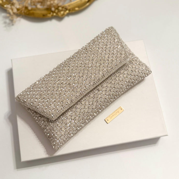 Beaded Bridal Clutch: Silver Crystal Wedding Evening Bag