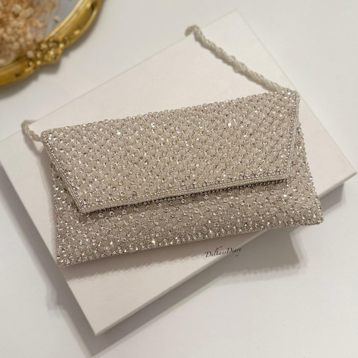 Beaded Bridal Clutch: Silver Crystal Wedding Evening Bag