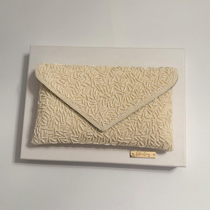 Ivory Beaded Bridal Clutch: Wedding Evening Bag with Chain