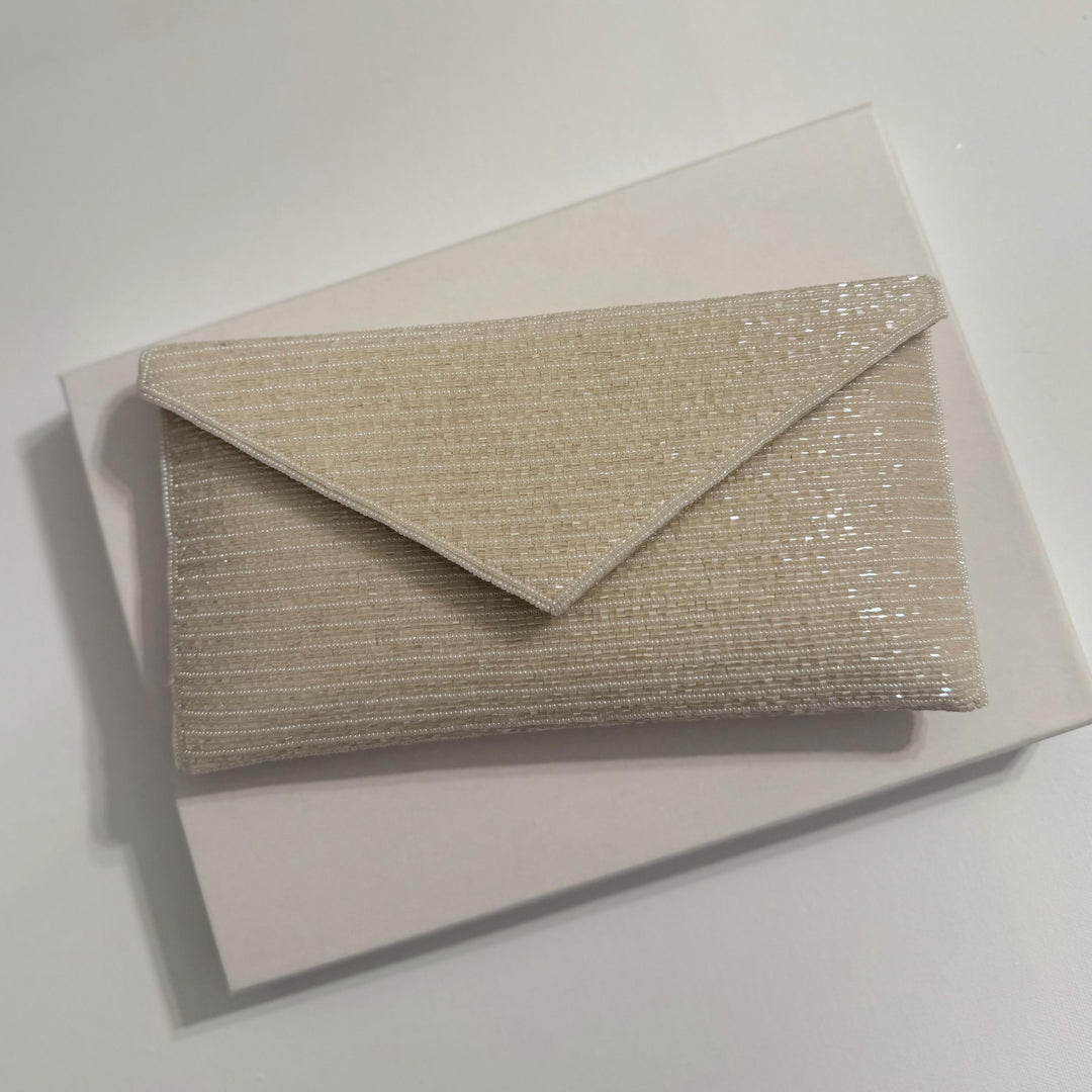 Ivory Beaded Bridal Clutch: Silk Envelope Wristlet
