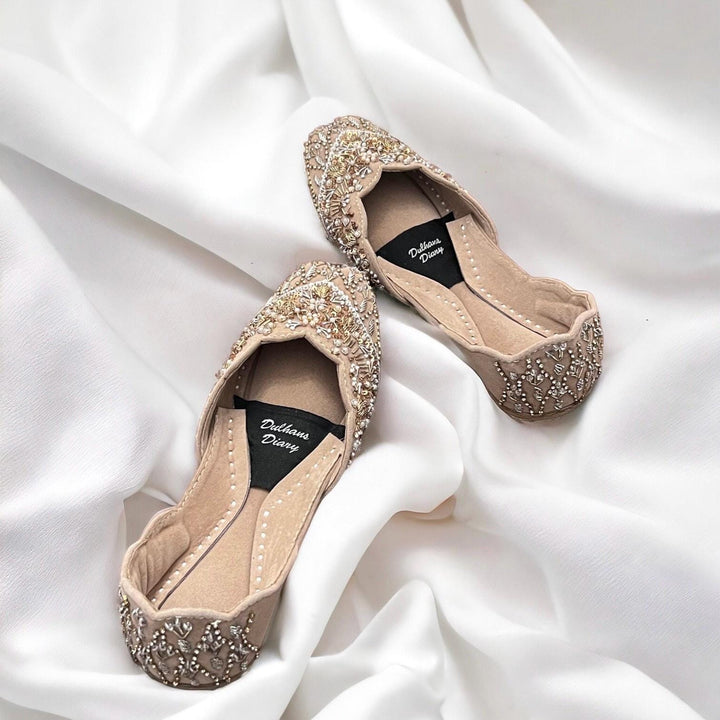 Handmade Bridal Khussa: Gold Beaded Punjabi Jutti, Wedding Shoes