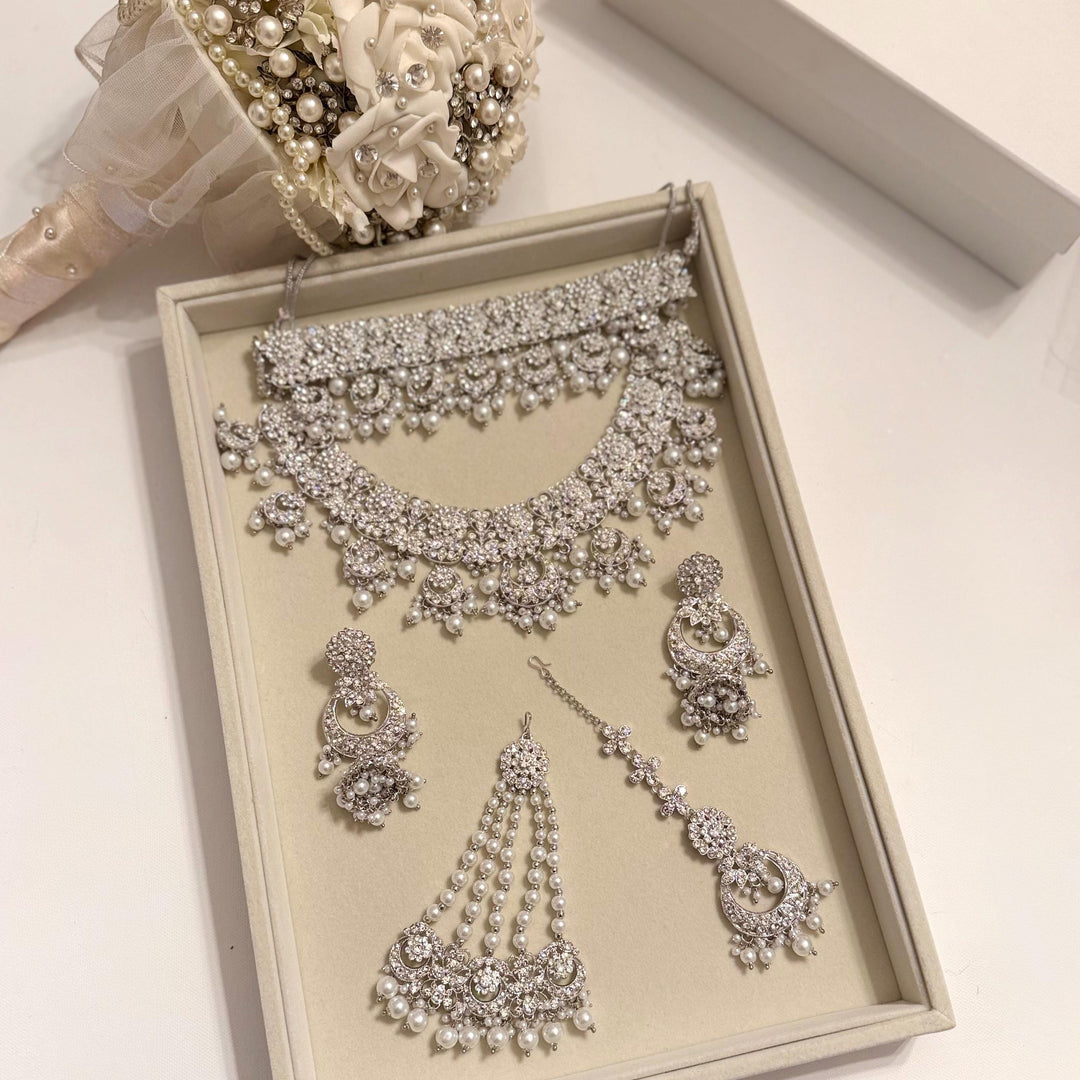 White Kundan Bridal Necklace Set: Gold & Silver Plated Indian Jewelry