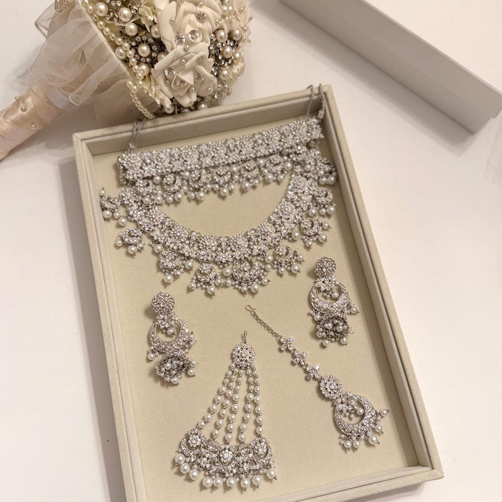 White Kundan Bridal Necklace Set: Gold & Silver Plated Indian Jewelry