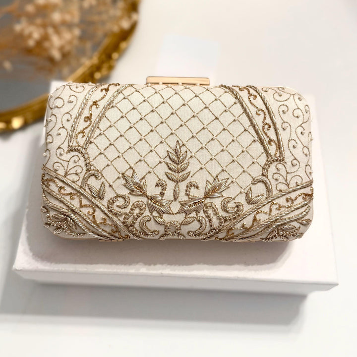 Ivory Beaded Bridal Clutch: Raw Silk Wedding Evening Bag