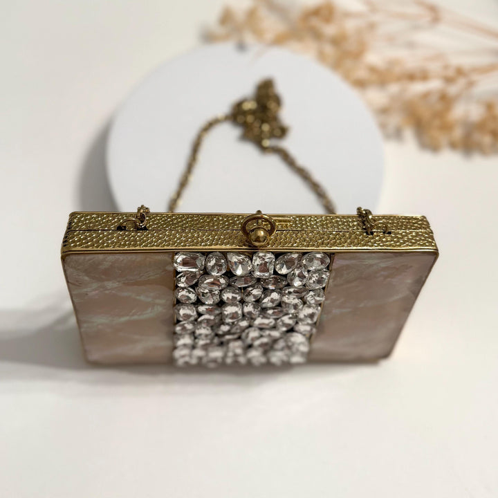 Mother of Pearl Bridal Clutch: Crystal Embellished Wedding Purse