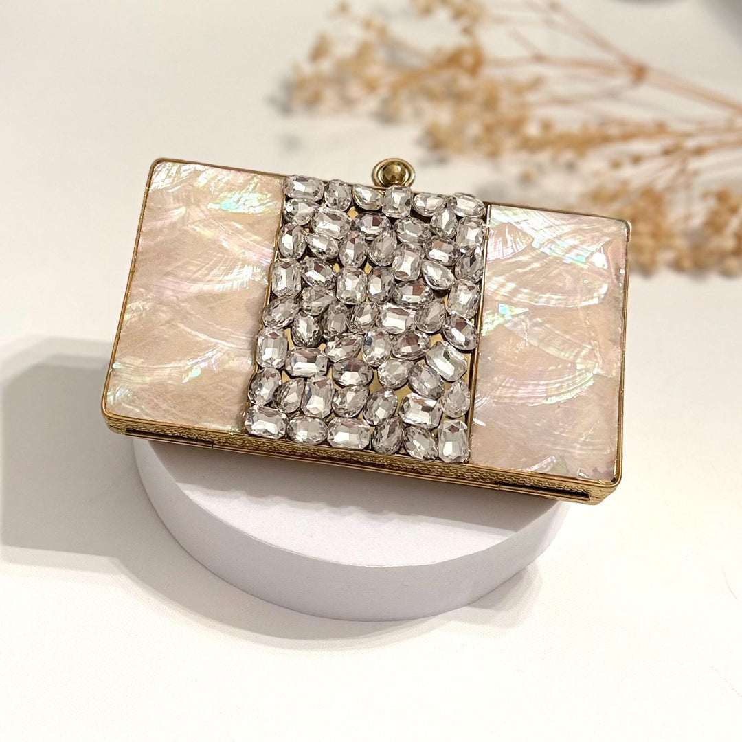 Mother of Pearl Bridal Clutch: Crystal Embellished Wedding Purse