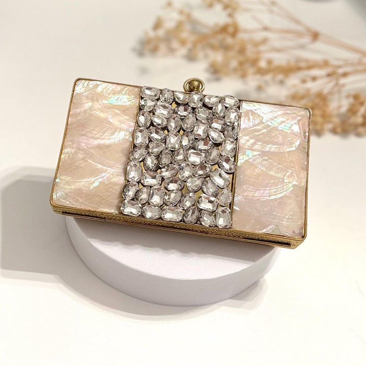 Mother of Pearl Bridal Clutch: Crystal Embellished Wedding Purse