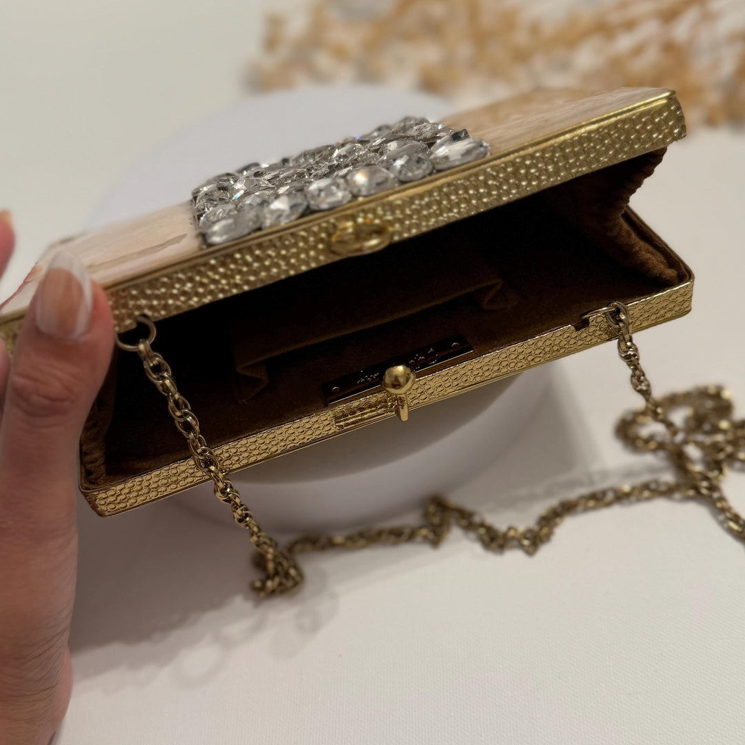 Mother of Pearl Bridal Clutch: Crystal Embellished Wedding Purse