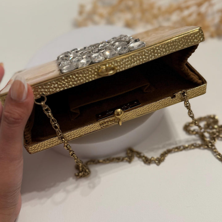 Mother of Pearl Bridal Clutch: Crystal Embellished Wedding Purse