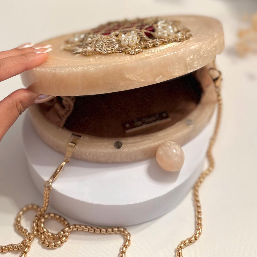 Maroon Bridal Clutch: Embroidered Resin Evening Bag