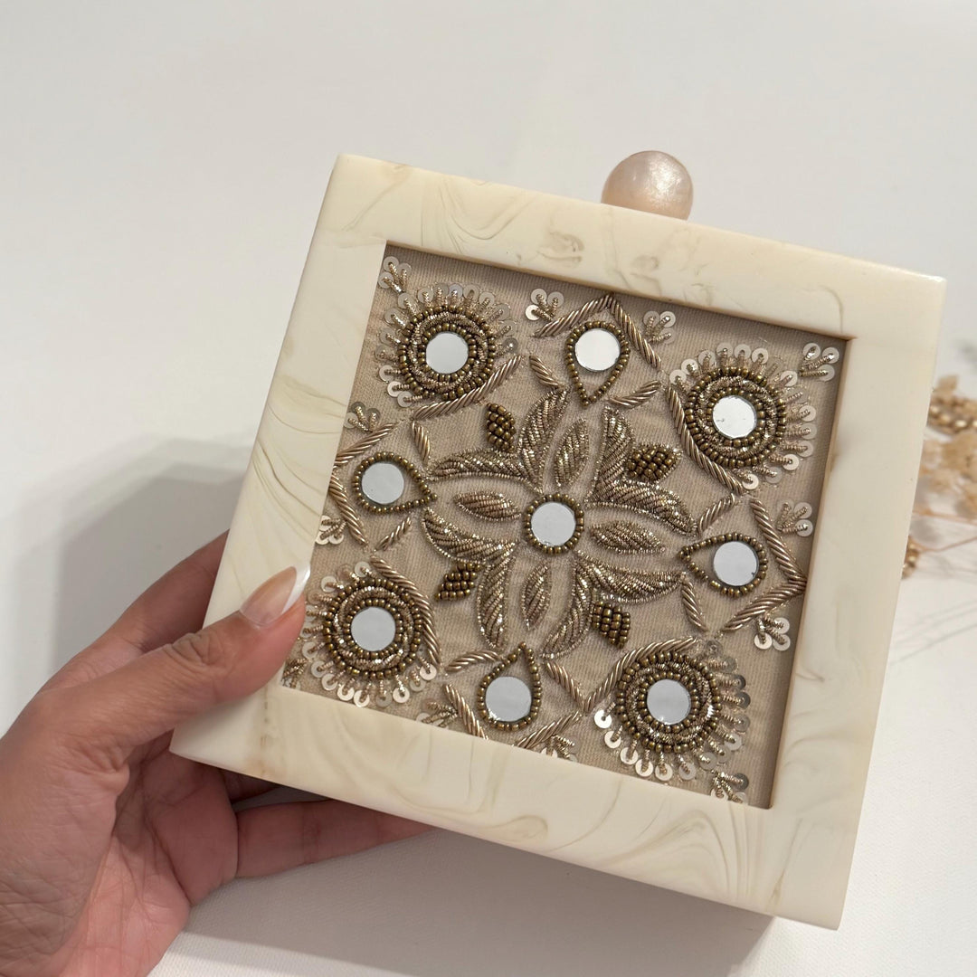 Mirror Work Bridal Clutch: Zardosi Beige Evening Bag