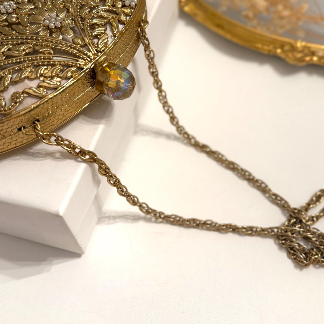 Gold Mother of Pearl Bridal Clutch | Brass Floral Evening Bag