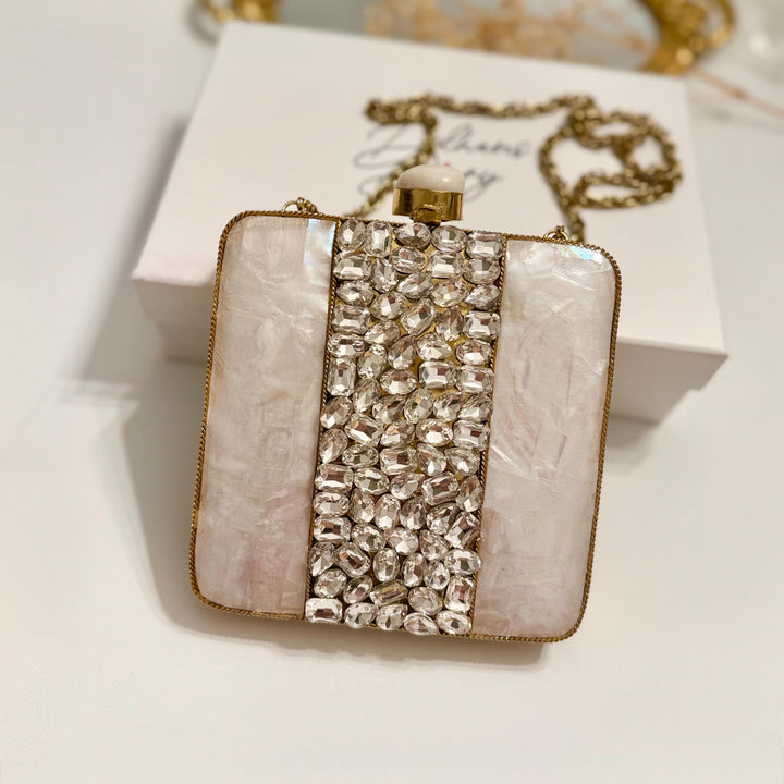Gold Statement Clutch: Mother of Pearl & Crystal Evening Bag