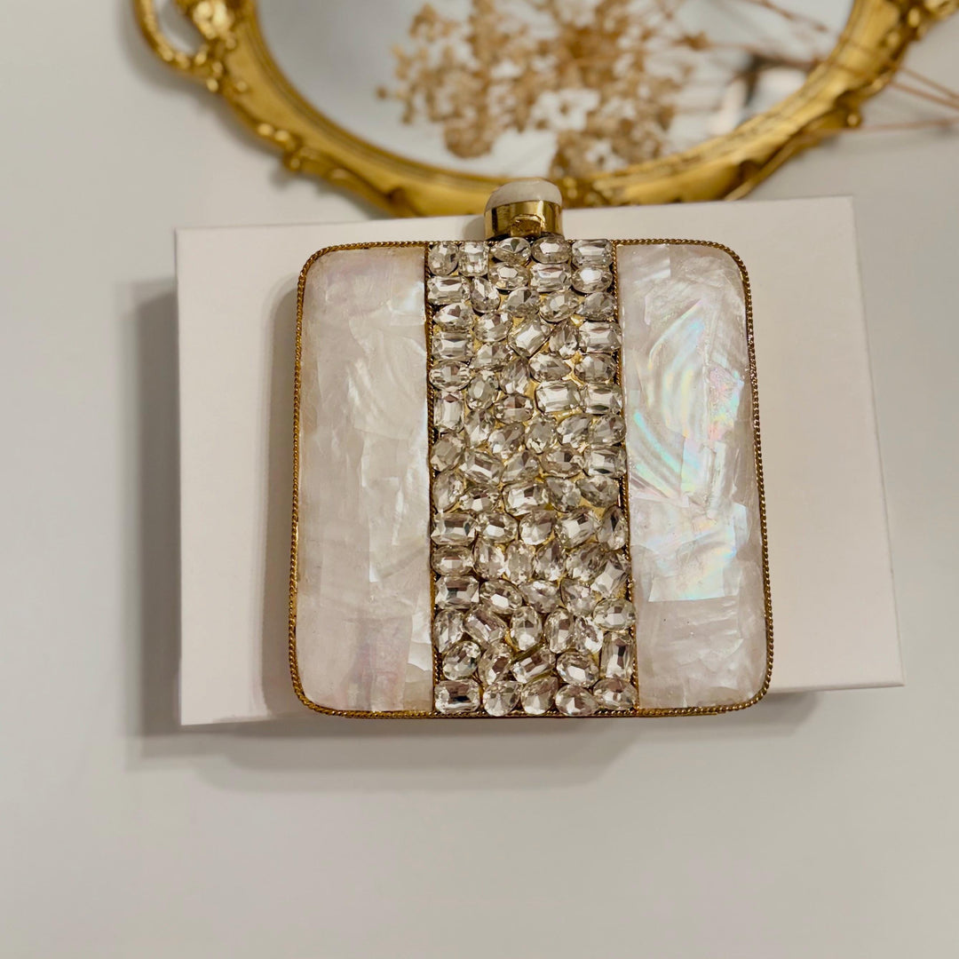 Gold Statement Clutch: Mother of Pearl & Crystal Evening Bag