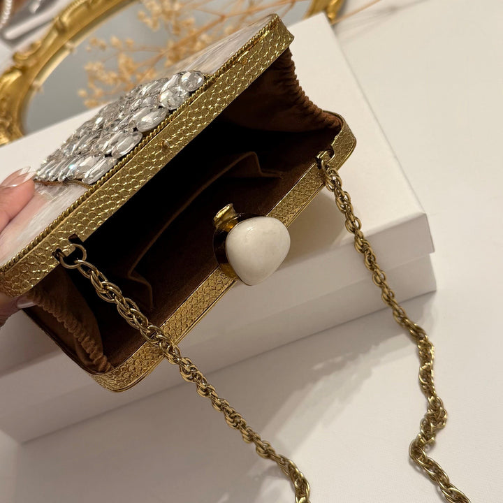 Gold Statement Clutch: Mother of Pearl & Crystal Evening Bag