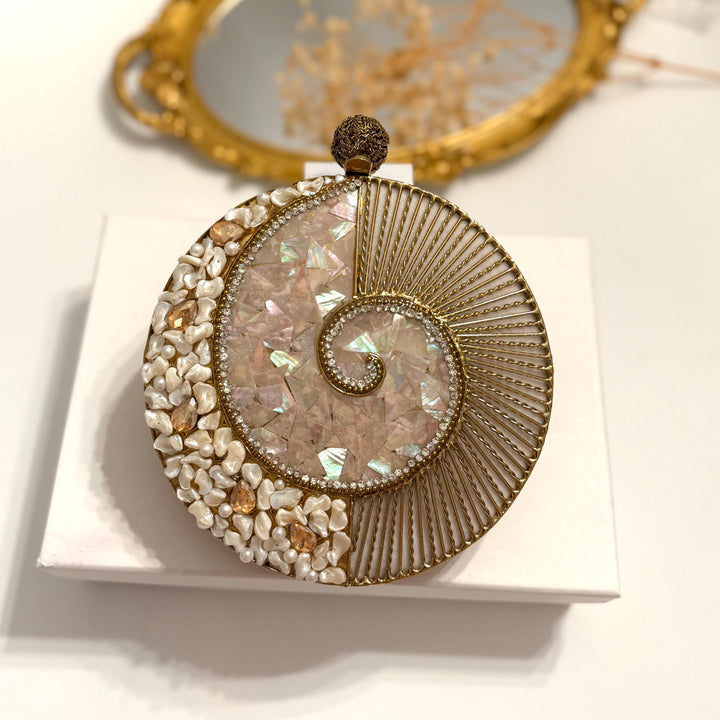 Gold Statement Clutch: Mother of Pearl & Brass, Handmade