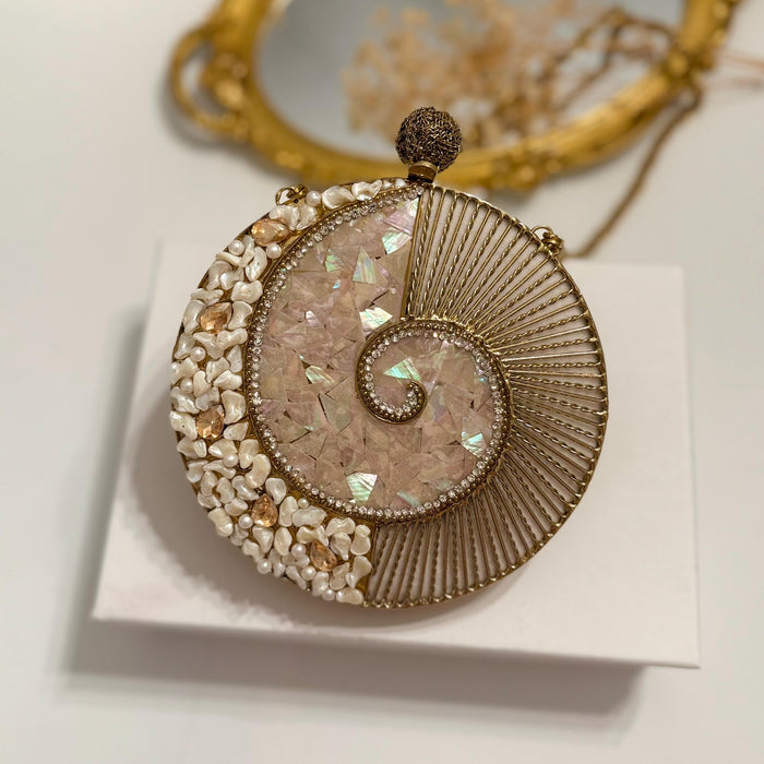 Gold Statement Clutch Mother of Pearl & Brass