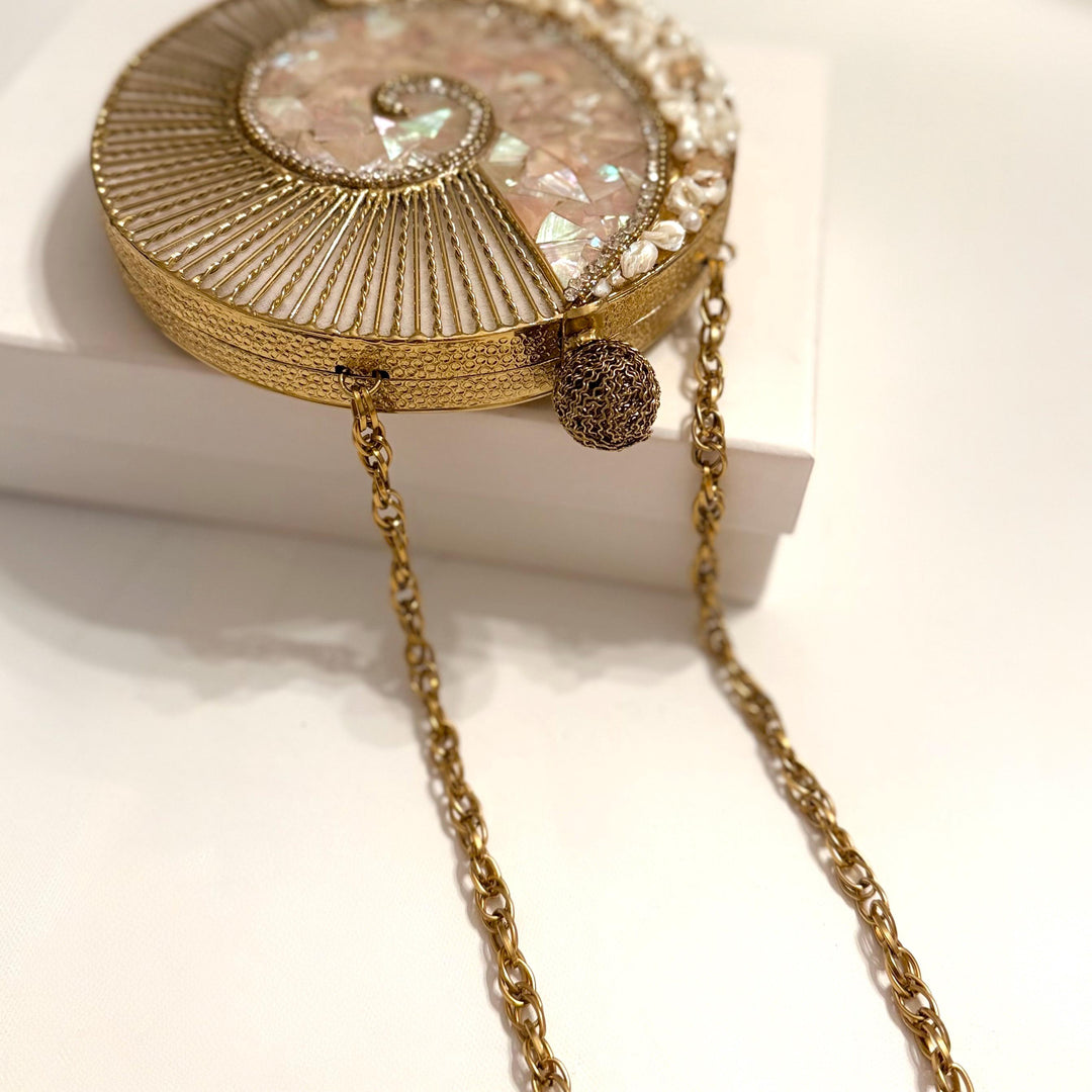Gold Statement Clutch: Mother of Pearl & Brass, Handmade