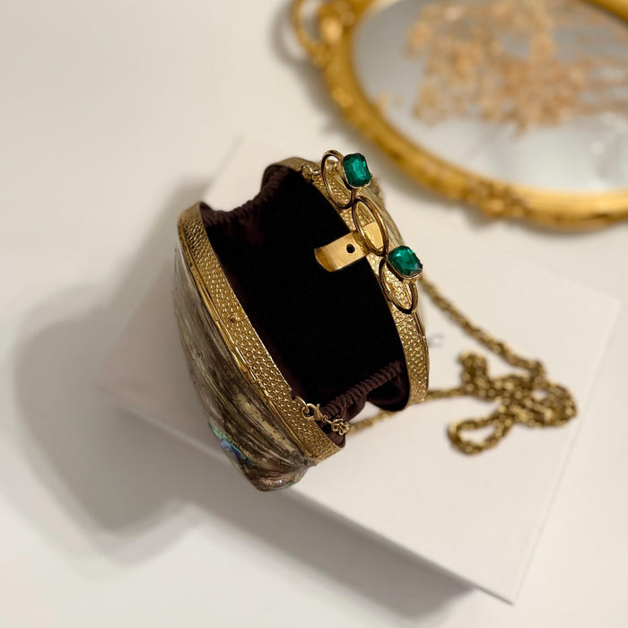 Abalone Shell Minaudiere Clutch: Gold-Plated Evening Bag