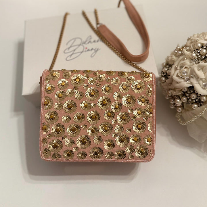 Dusty Pink Suede Clutch: Bridal Evening Crossbody Bag