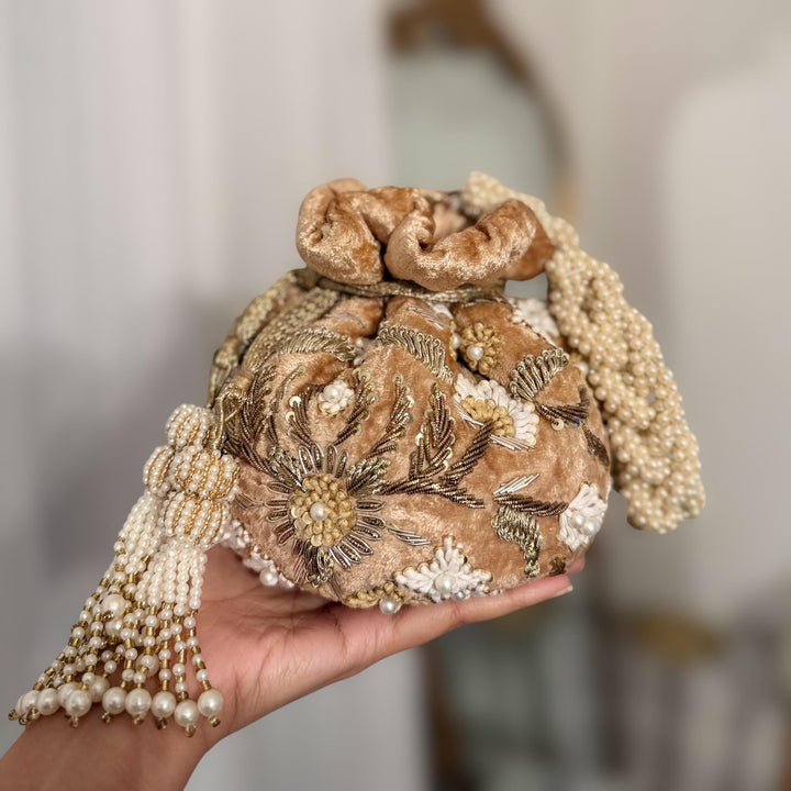 Handmade Velvet Bridal Potli Bag: Beaded Indian Wedding Evening Bag