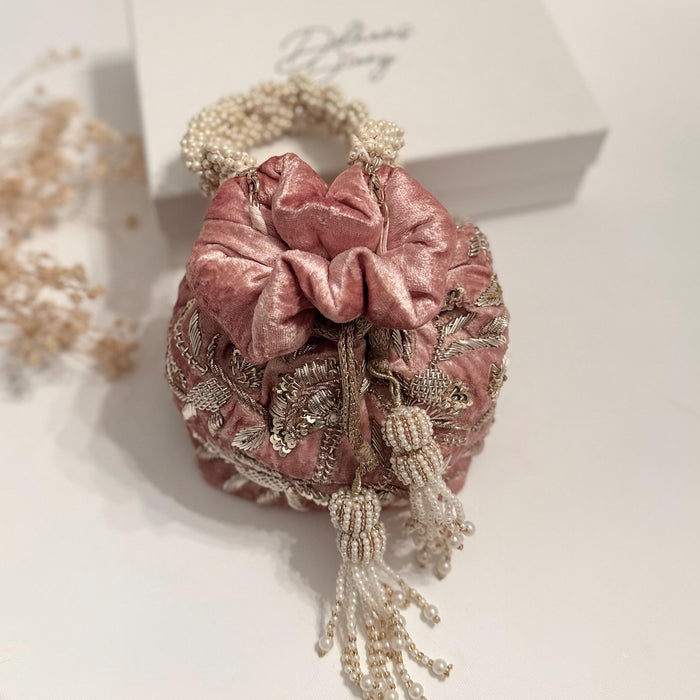 Dusty Pink Velvet Bridal Potli Bag