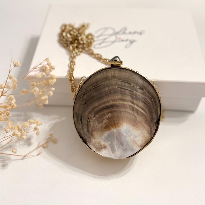 Natural Seashell Minaudiere Clutch: Beach Wedding Bridal Bag