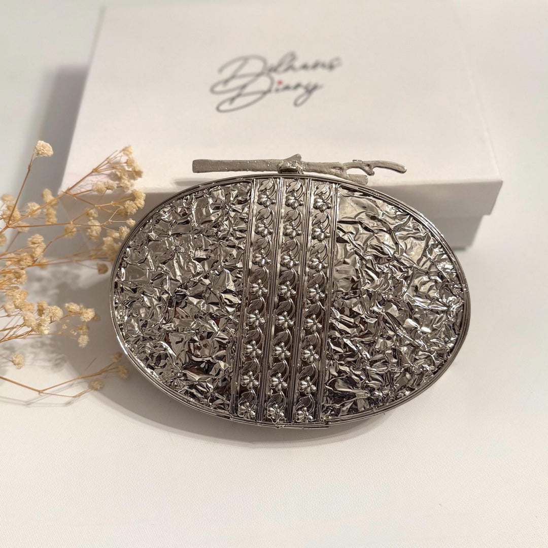 Silver Statement Clutch: Crystal & Mother of Pearl Evening Bag