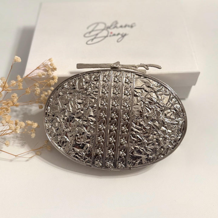 Silver Statement Clutch: Crystal & Mother of Pearl Evening Bag