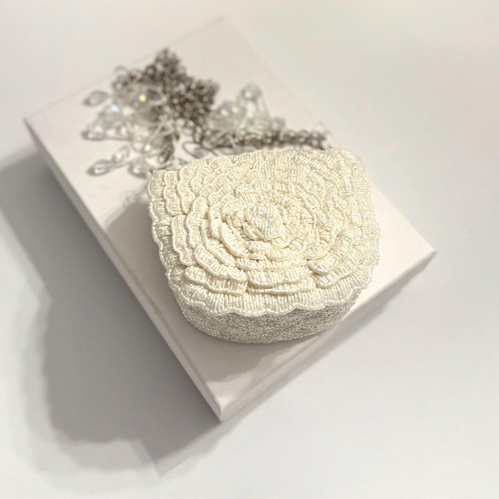 Ivory Beaded Bridal Clutch: 3D Flower Wedding Evening Bag
