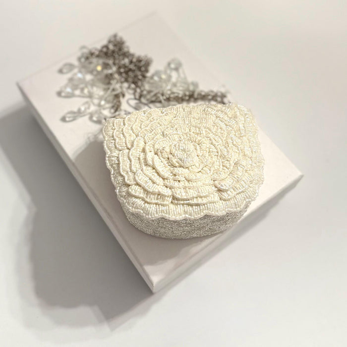 Ivory Beaded 3D Floral Bridal Clutch