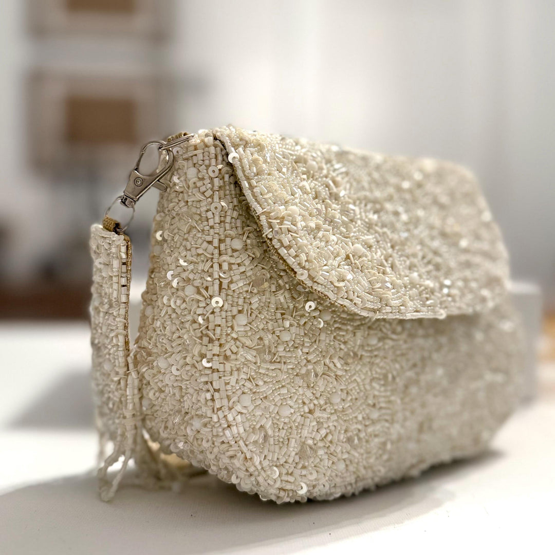 Ivory Beaded Top Handle Evening Bag | Ivory Purse | Ivory Mini Clutch | Party Bag | Gift for Bride | Gift for Bridesmaids