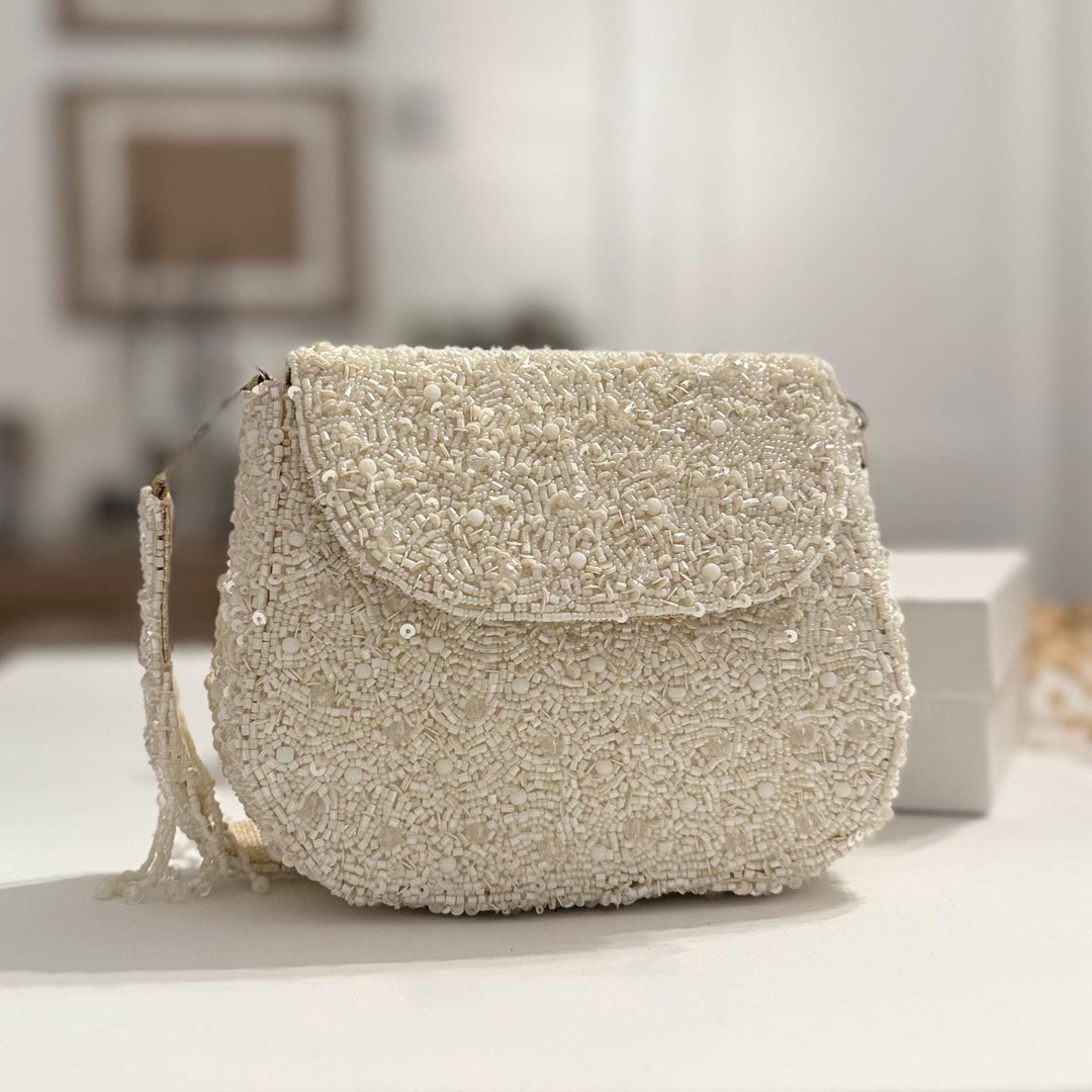 Ivory Beaded Top Handle Evening Bag | Ivory Purse | Ivory Mini Clutch | Party Bag | Gift for Bride | Gift for Bridesmaids