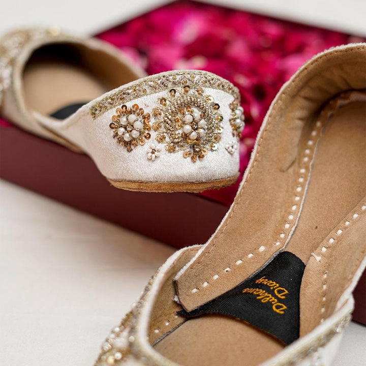 Ivory Bridal Khussa Jutti: Handmade Velvet Wedding Shoes