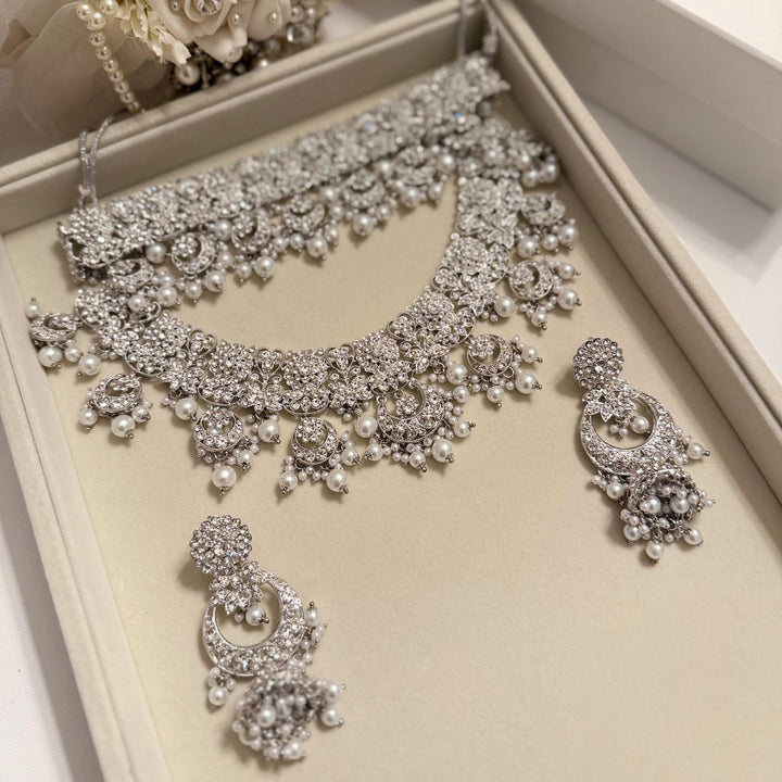 White Kundan Bridal Necklace Set: Gold & Silver Plated Indian Jewelry