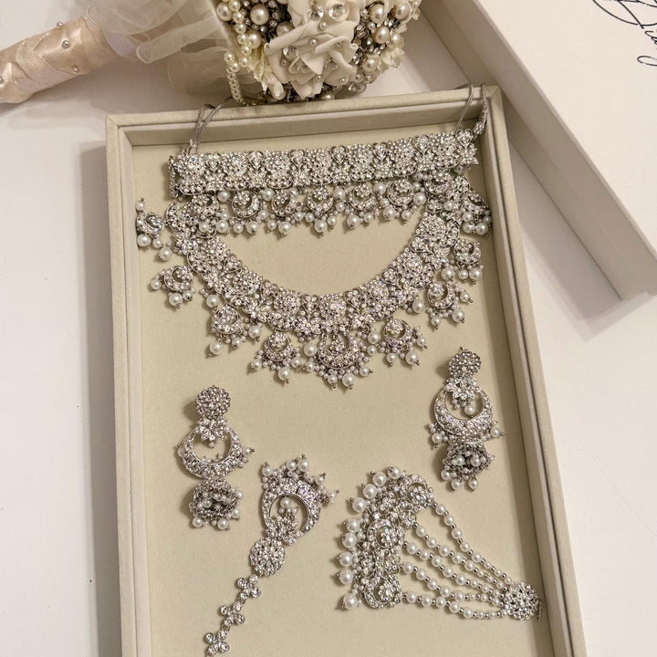 White Kundan Bridal Necklace Set: Gold & Silver Plated Indian Jewelry