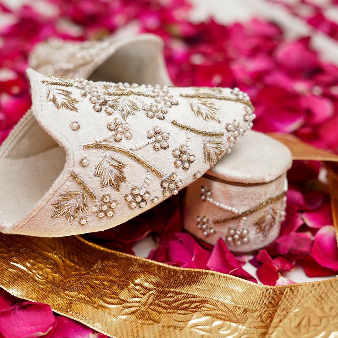Handmade Ivory Bridal Mules: Beaded Pakistani Wedding Shoes