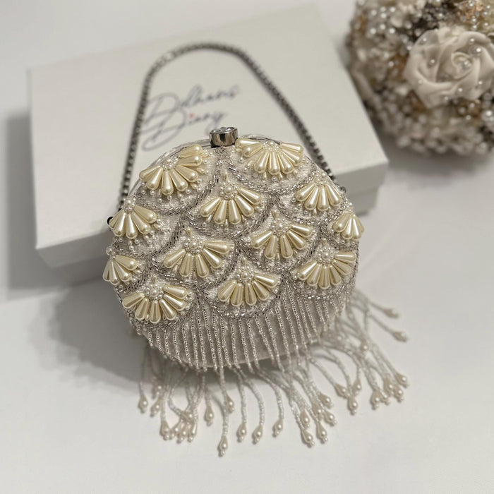 Beaded Round Bridal Clutch
