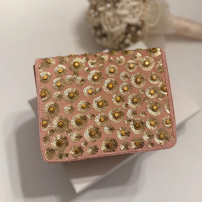 Dusty Pink Suede Clutch: Bridal Evening Crossbody Bag