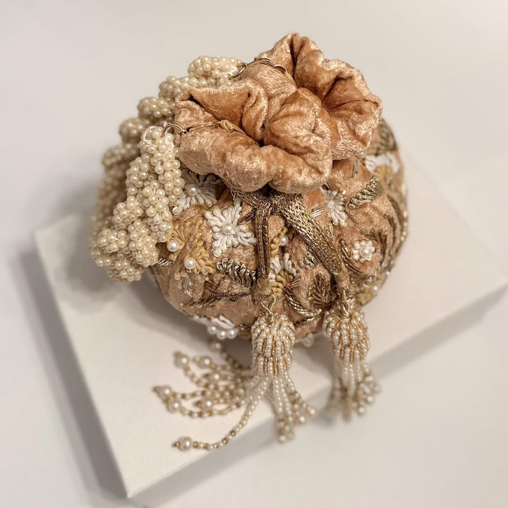 Handmade Velvet Bridal Potli Bag: Beaded Indian Wedding Evening Bag
