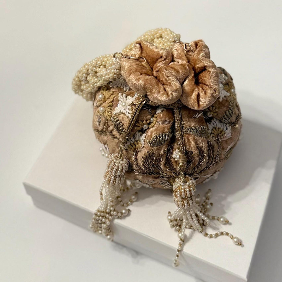 Handmade Velvet Bridal Potli Bag: Beaded Indian Wedding Evening Bag