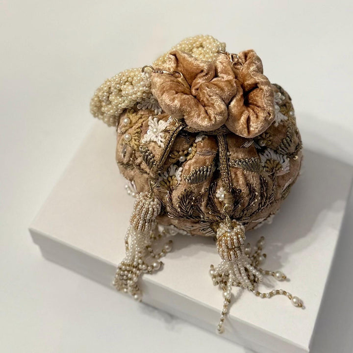 Handmade Velvet Bridal Potli Bag: Beaded Indian Wedding Evening Bag