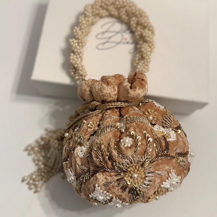 Handmade Velvet Bridal Potli Bag: Beaded Indian Wedding Evening Bag